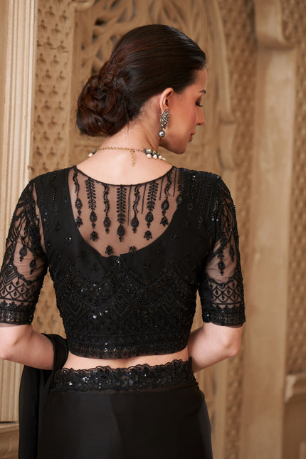 Black Satin Georgette Saree