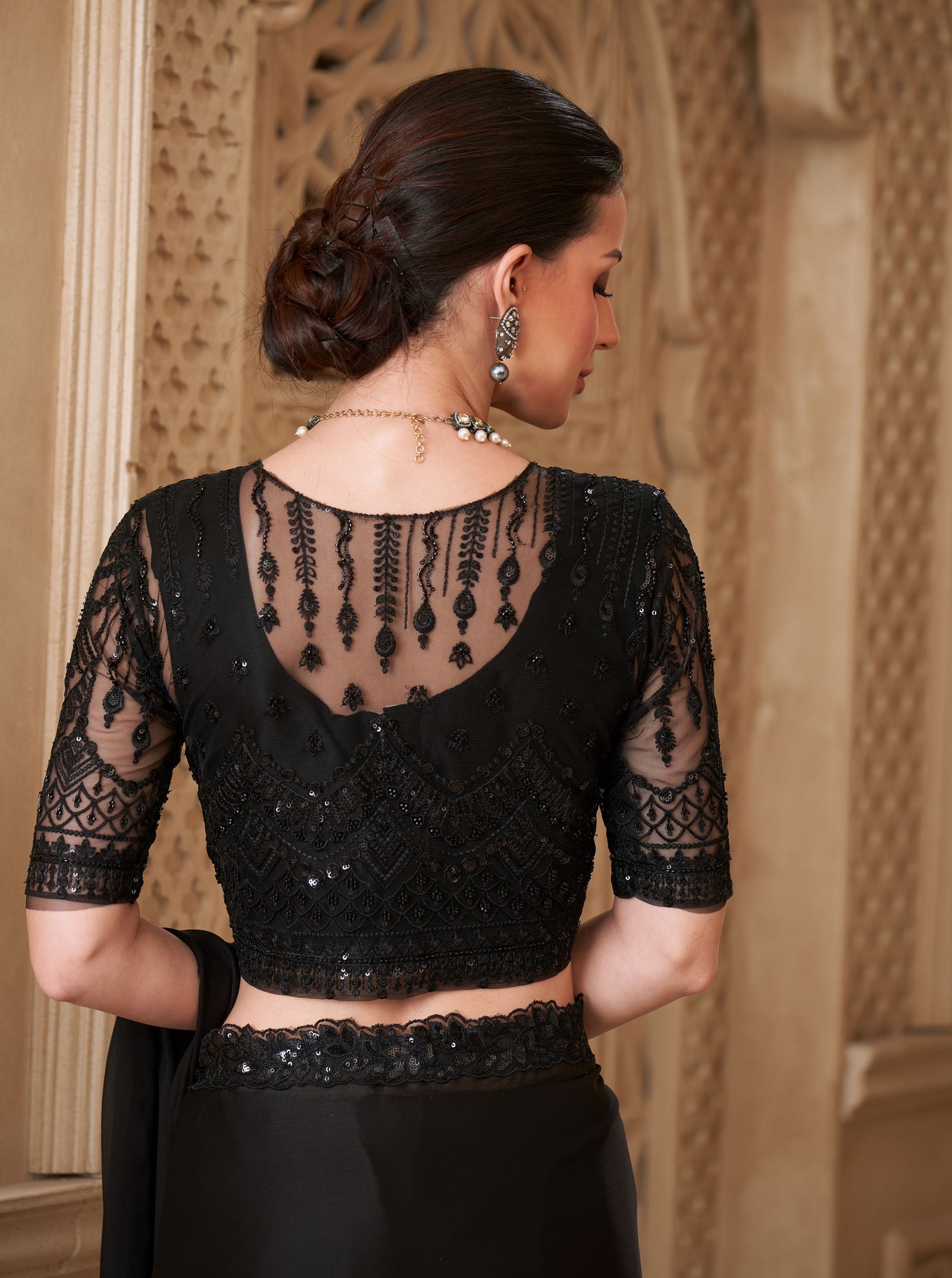 Black Satin Georgette Saree