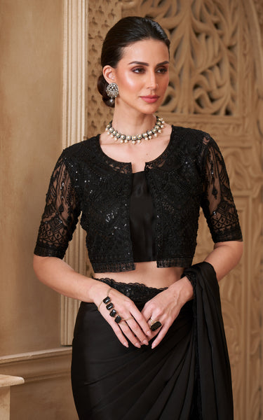 Black Satin Georgette Saree