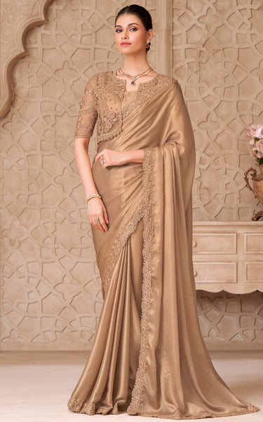 Gold Shimmer Satin Georgette Saree