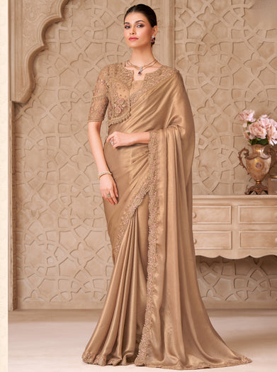 Gold Shimmer Satin Georgette Saree