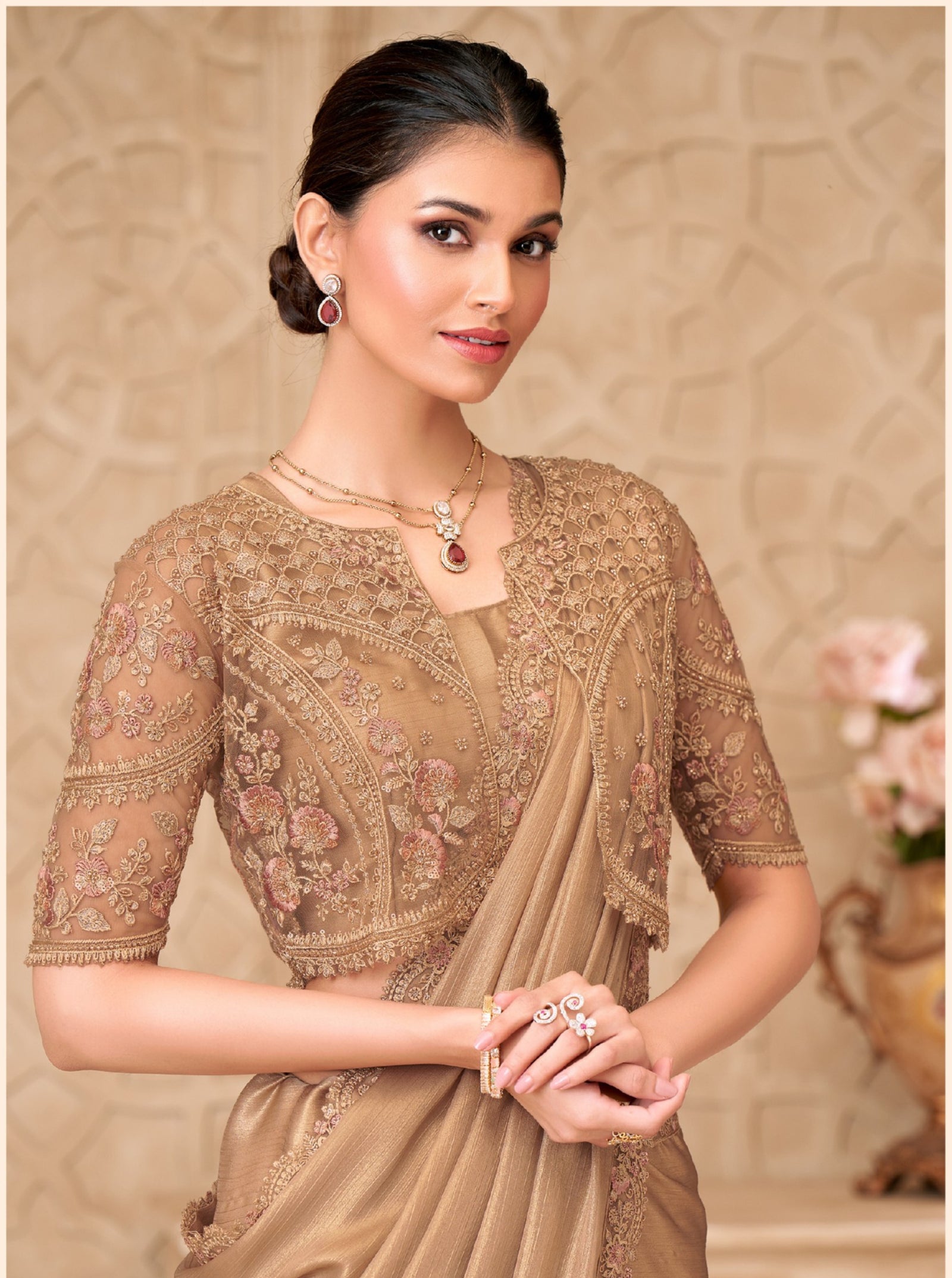 Gold Shimmer Satin Georgette Saree