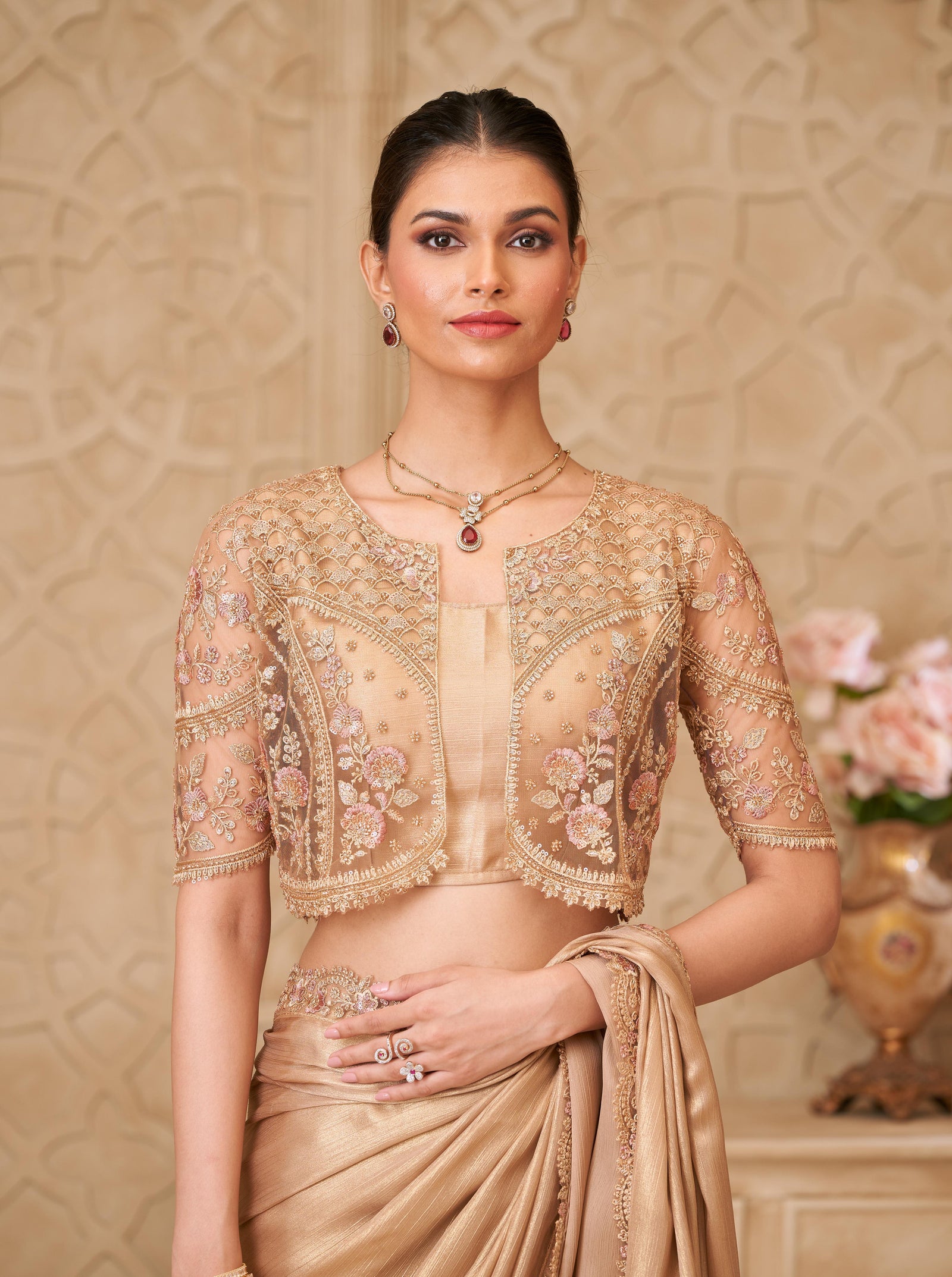 Gold Shimmer Satin Georgette Saree