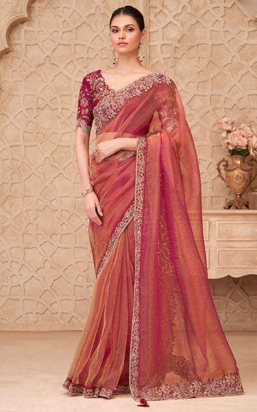 Gold Sparkle Georgette Silk Saree with Satin Silk Blouse