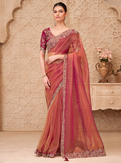 Gold Sparkle Georgette Silk Saree with Satin Silk Blouse