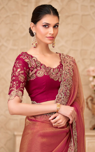 Gold Sparkle Georgette Silk Saree with Satin Silk Blouse