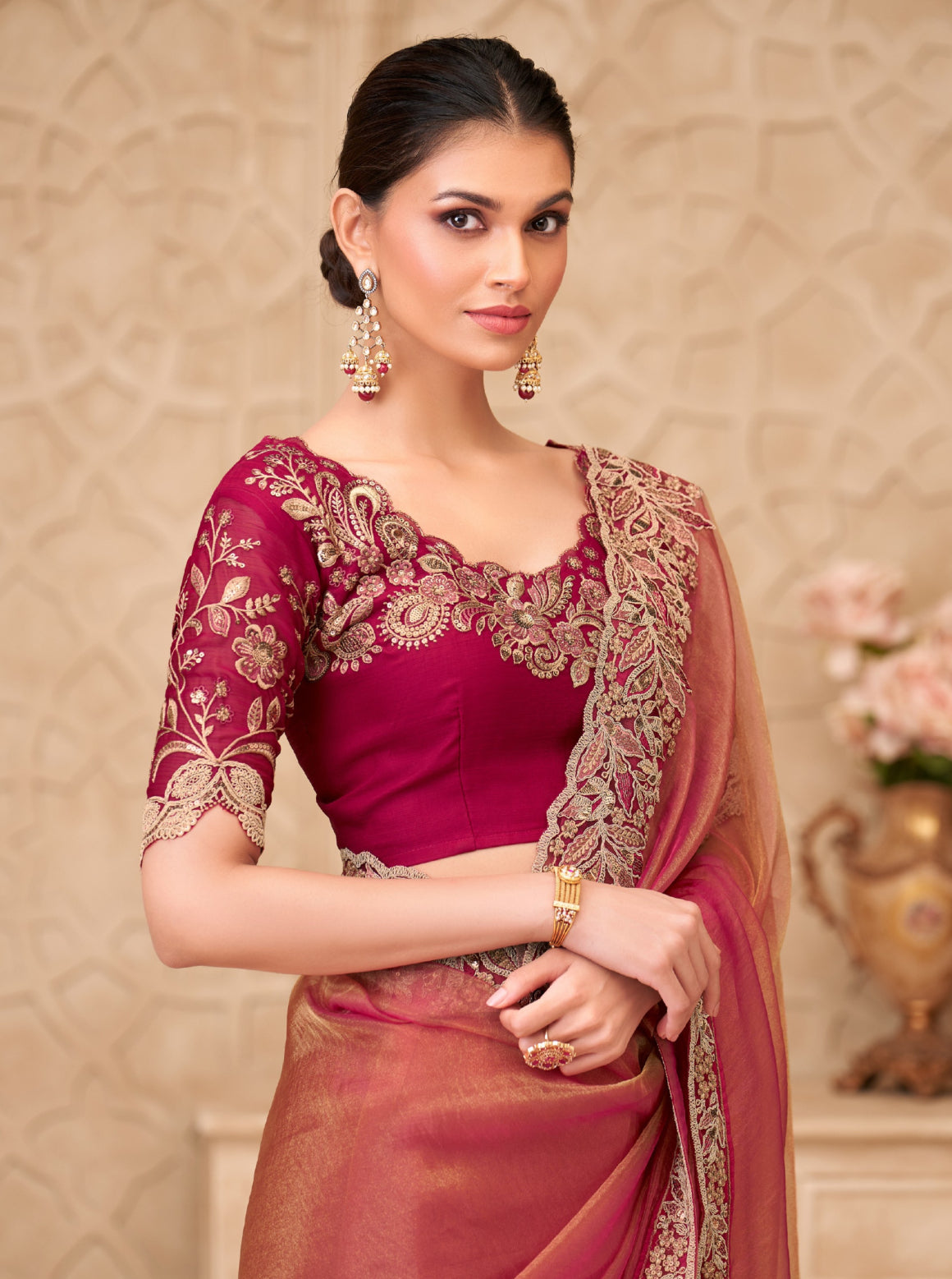 Gold Sparkle Georgette Silk Saree with Satin Silk Blouse