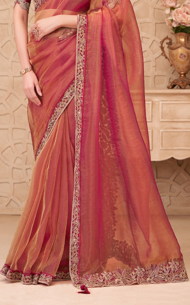 Gold Sparkle Georgette Silk Saree with Satin Silk Blouse