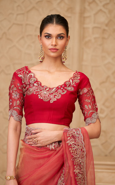 Gold Sparkle Georgette Silk Saree with Satin Silk Blouse