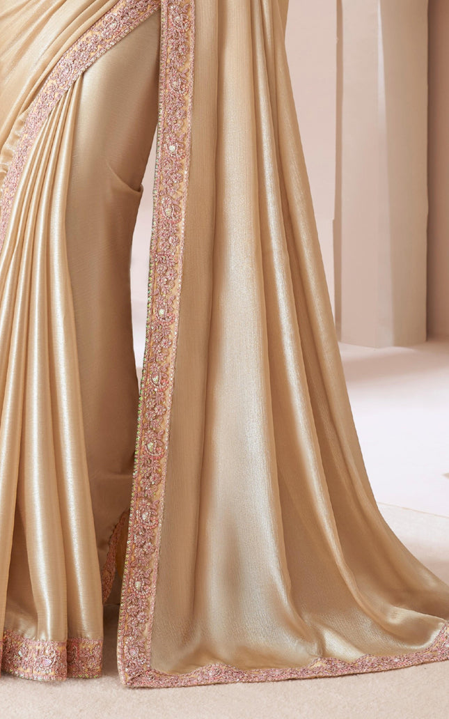 Gold Solid Poly Chiffon Saree with Satin Blouse