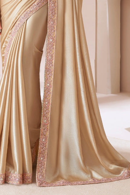 Gold Solid Poly Chiffon Saree with Satin Blouse