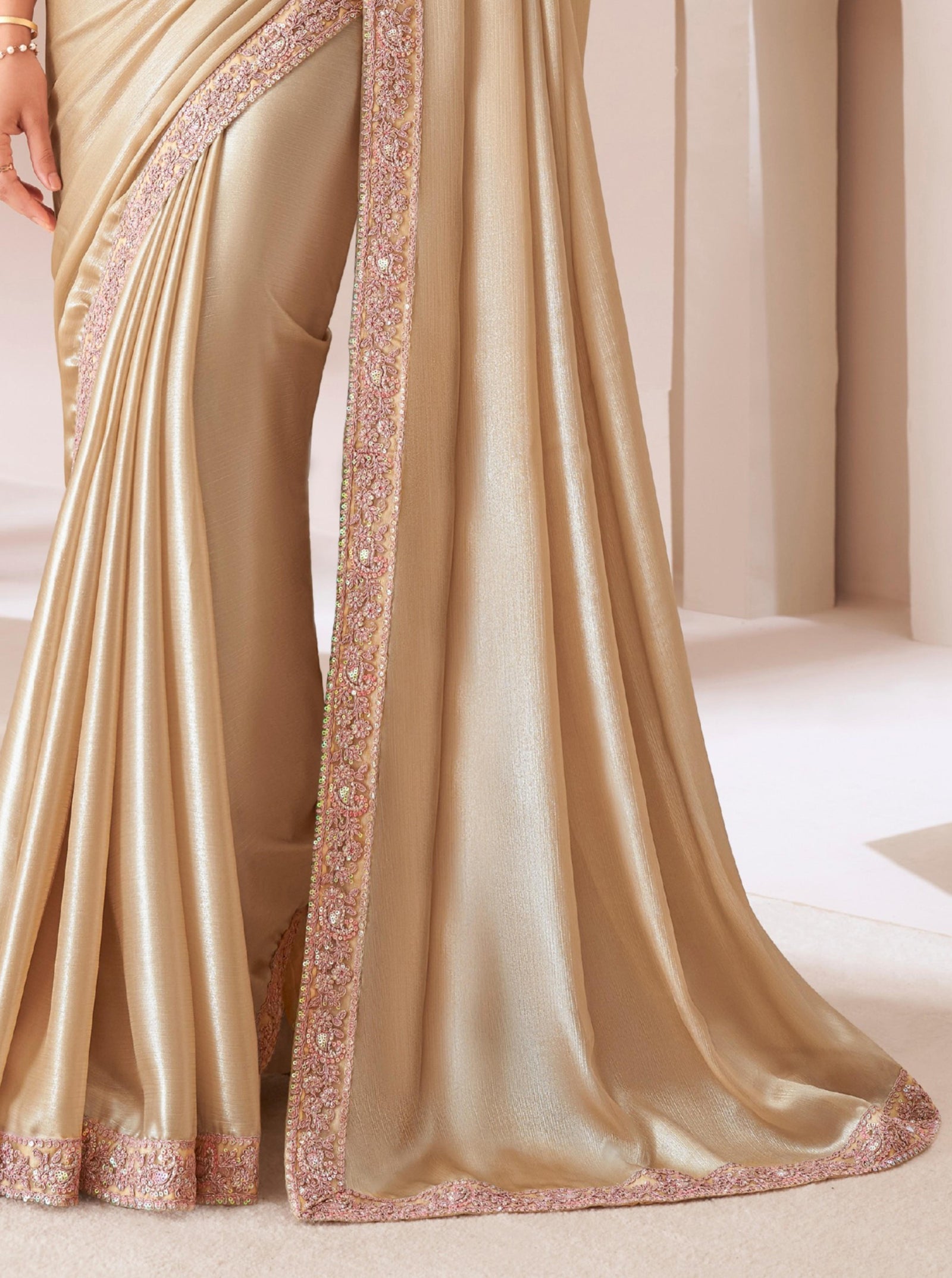 Gold Solid Poly Chiffon Saree with Satin Blouse