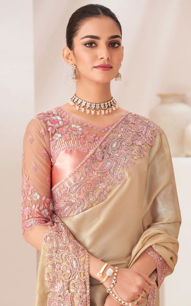 Gold Solid Poly Chiffon Saree with Satin Blouse