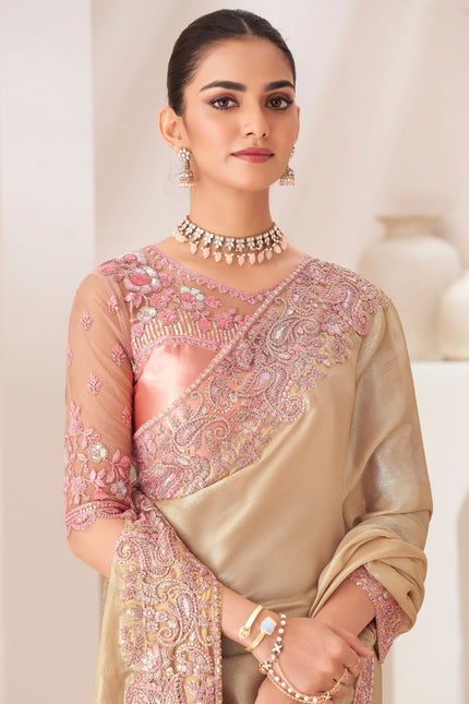 Gold Solid Poly Chiffon Saree with Satin Blouse