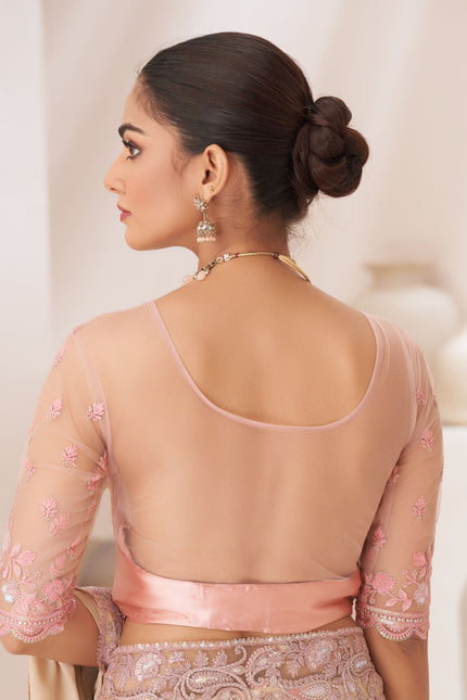 Gold Solid Poly Chiffon Saree with Satin Blouse