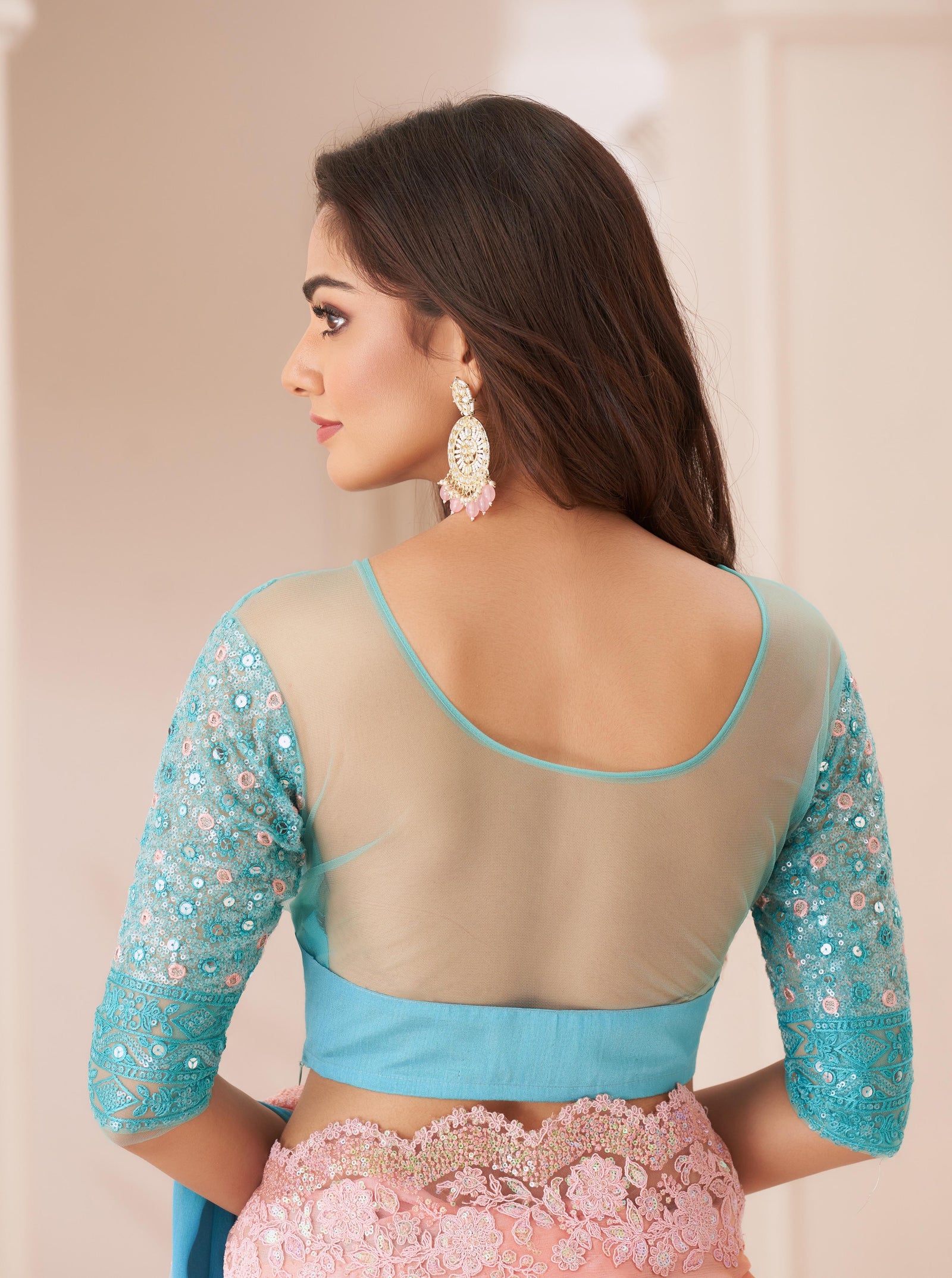 Sea Green Solid Poly Chiffon Saree with Poly Silk Blouse