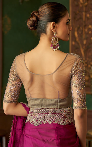 Purple Solid Poly Chiffon Saree with Poly Silk Blouse