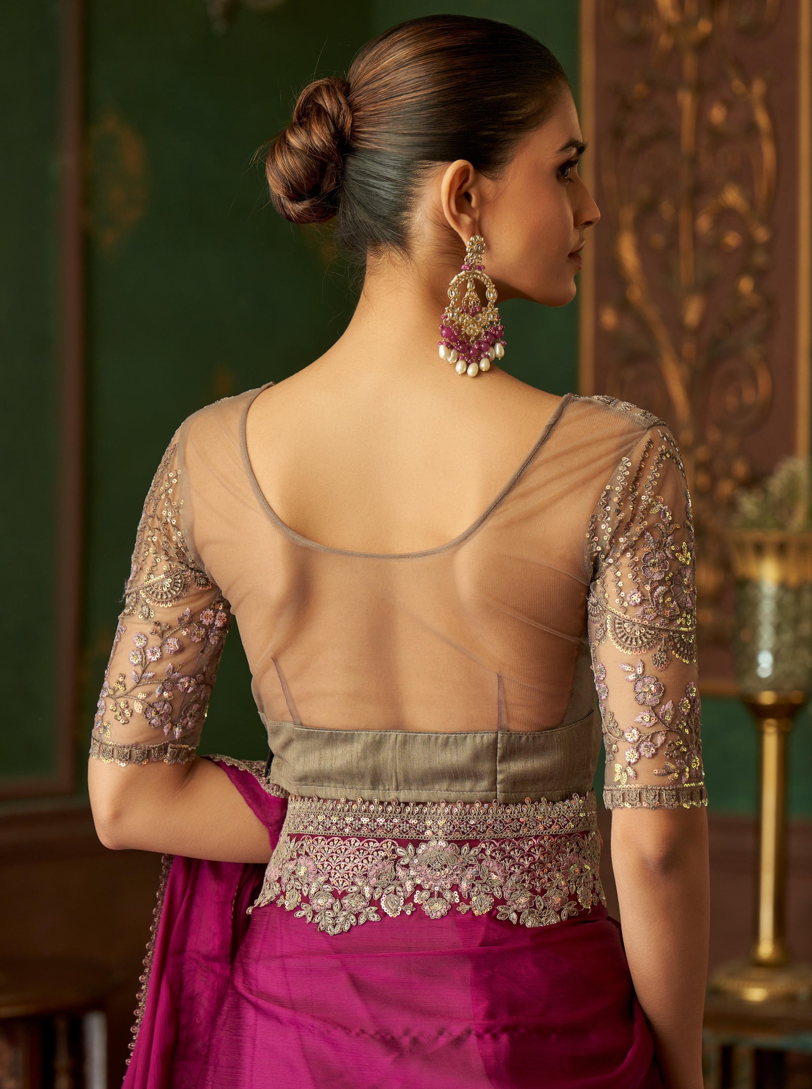 Purple Solid Poly Chiffon Saree with Poly Silk Blouse