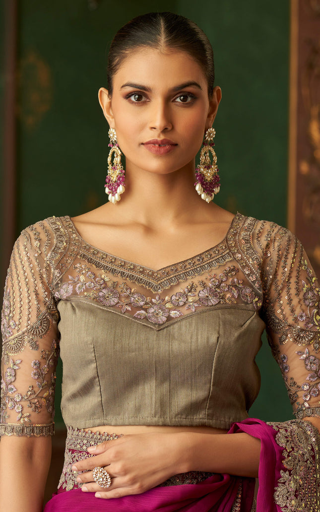 Purple Solid Poly Chiffon Saree with Poly Silk Blouse