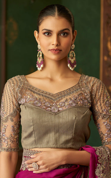 Purple Solid Poly Chiffon Saree with Poly Silk Blouse