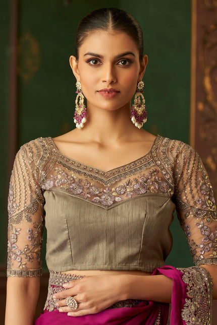 Purple Solid Poly Chiffon Saree with Poly Silk Blouse