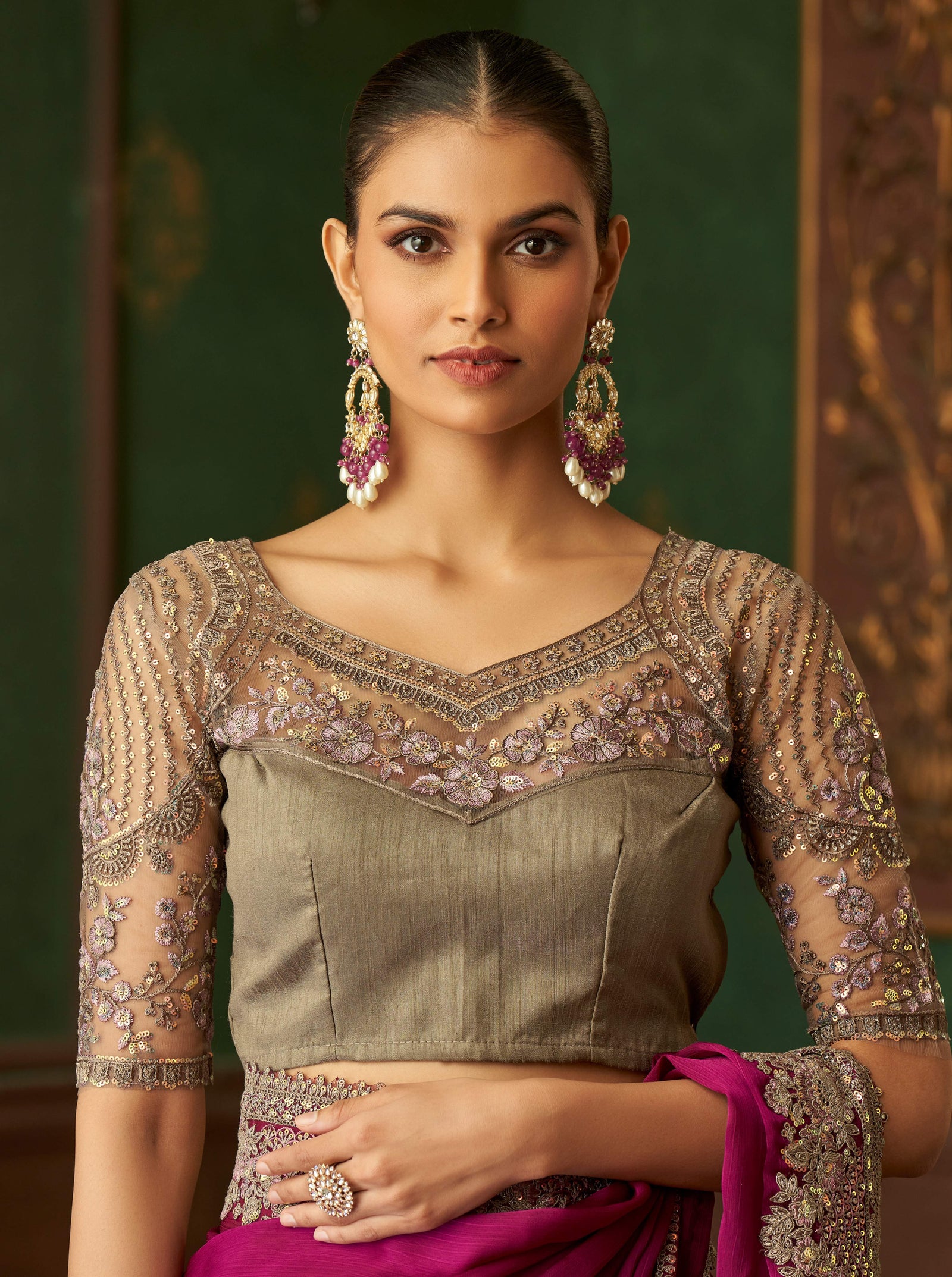 Purple Solid Poly Chiffon Saree with Poly Silk Blouse