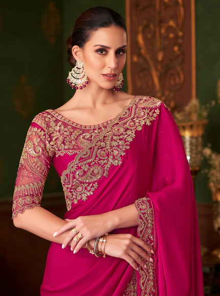 Pink Solid Poly Silk Saree with Satin Blouse