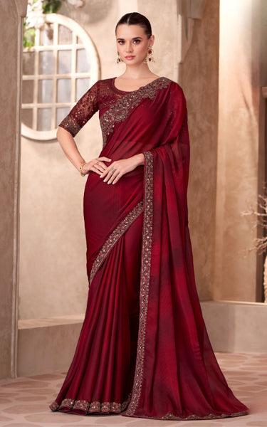 Sparkle Shaded Chiffon Saree with Linen Work Blouse