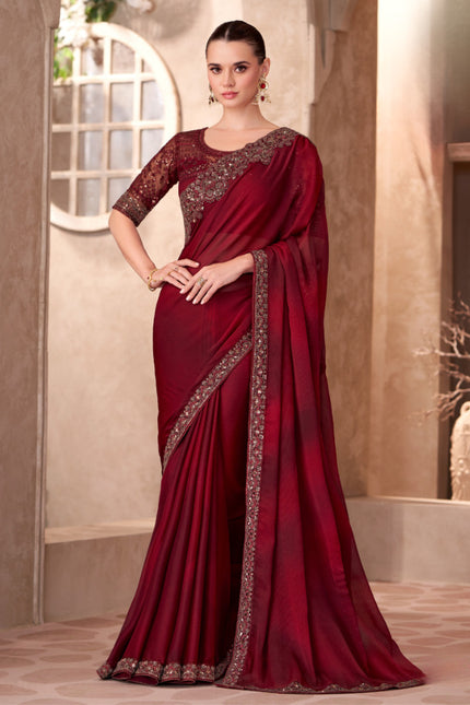 Sparkle Shaded Chiffon Saree with Linen Work Blouse