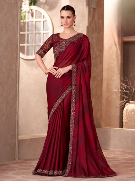 Sparkle Shaded Chiffon Saree with Linen Work Blouse