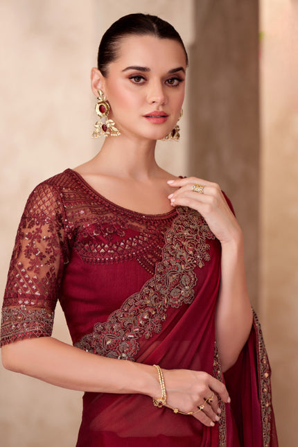 Sparkle Shaded Chiffon Saree with Linen Work Blouse