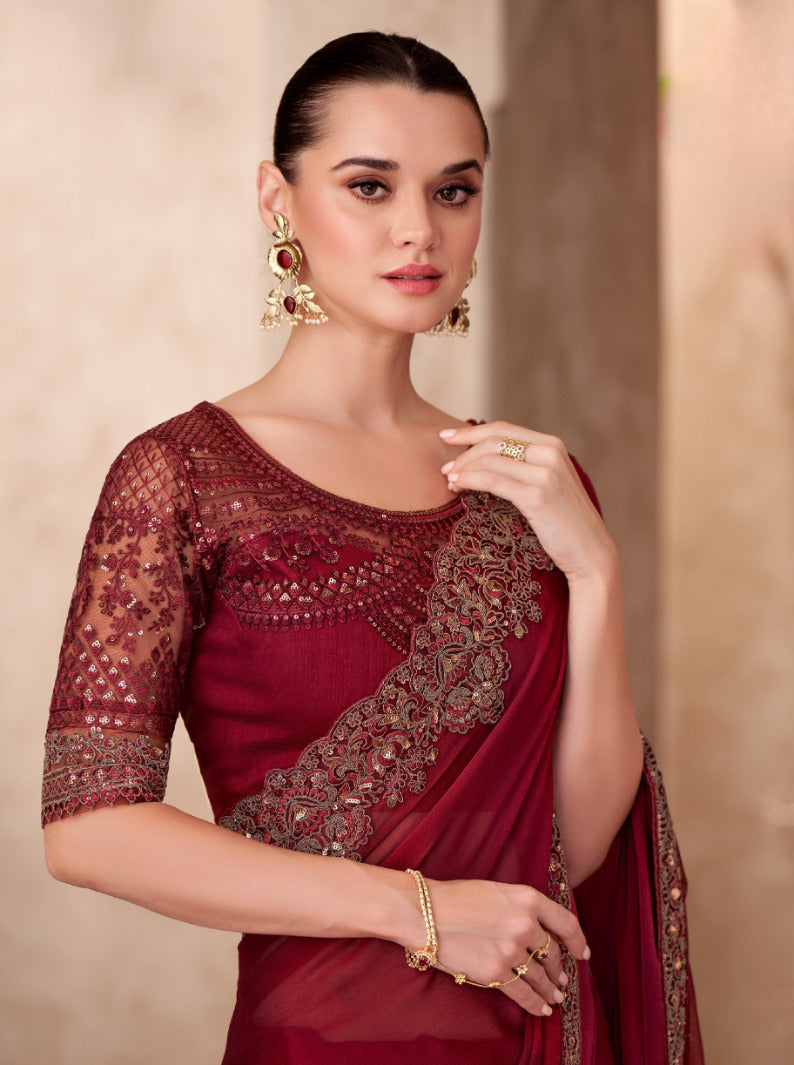 Sparkle Shaded Chiffon Saree with Linen Work Blouse