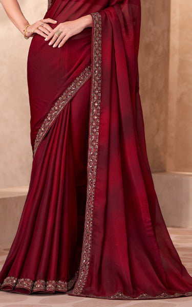 Sparkle Shaded Chiffon Saree with Linen Work Blouse