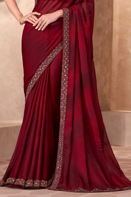 Sparkle Shaded Chiffon Saree with Linen Work Blouse