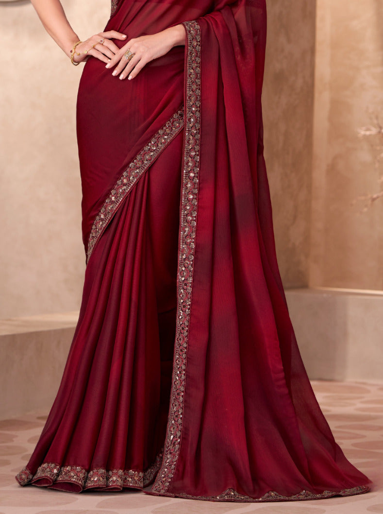 Sparkle Shaded Chiffon Saree with Linen Work Blouse