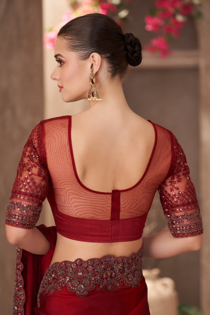 Sparkle Shaded Chiffon Saree with Linen Work Blouse