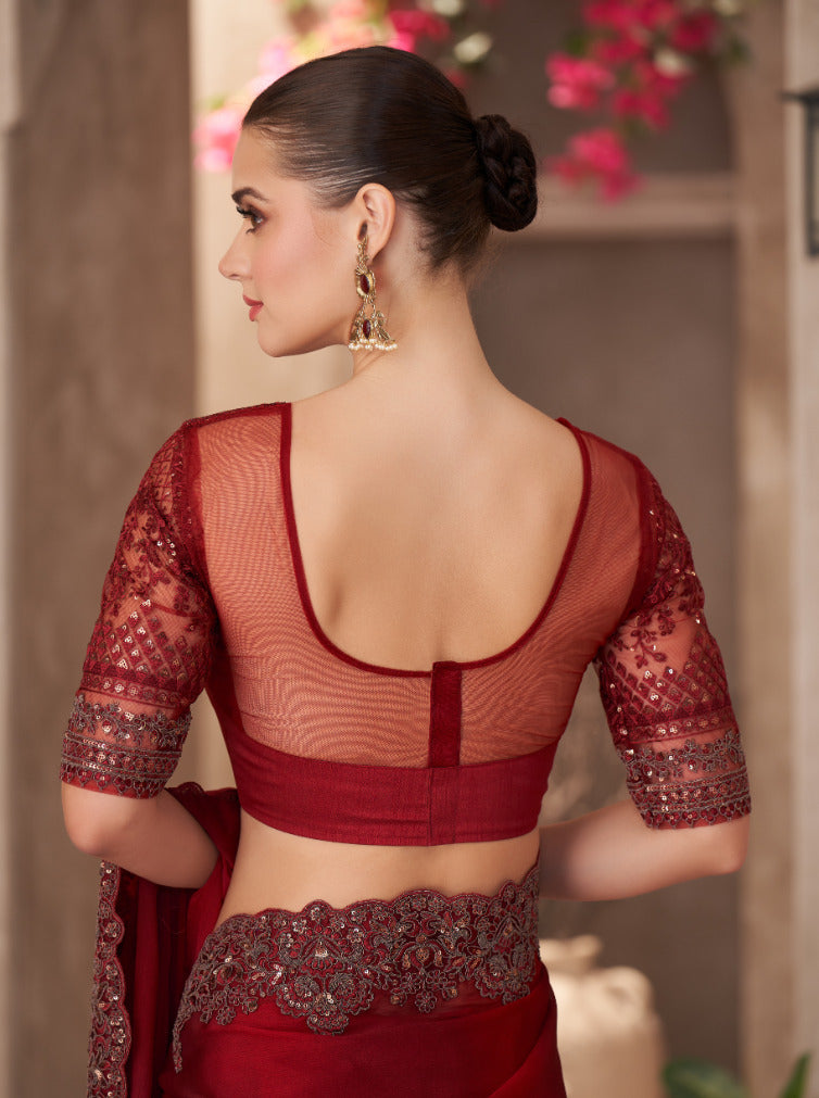 Sparkle Shaded Chiffon Saree with Linen Work Blouse
