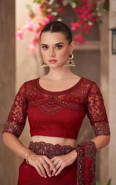 Sparkle Shaded Chiffon Saree with Linen Work Blouse