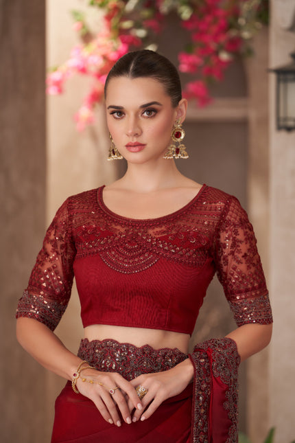 Sparkle Shaded Chiffon Saree with Linen Work Blouse