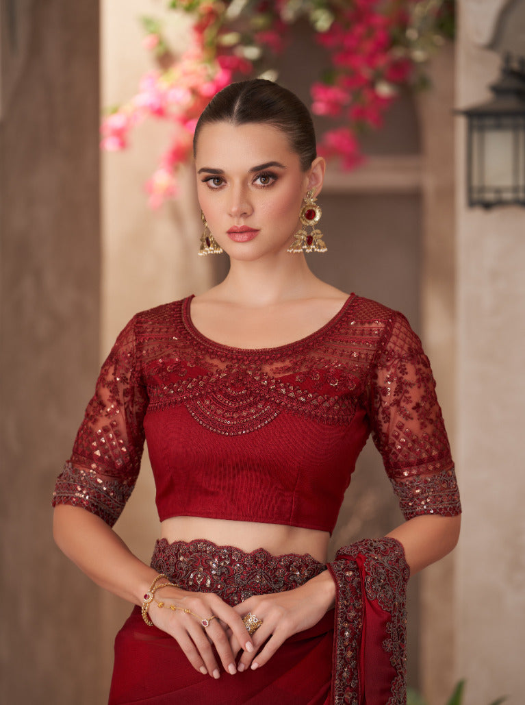 Sparkle Shaded Chiffon Saree with Linen Work Blouse