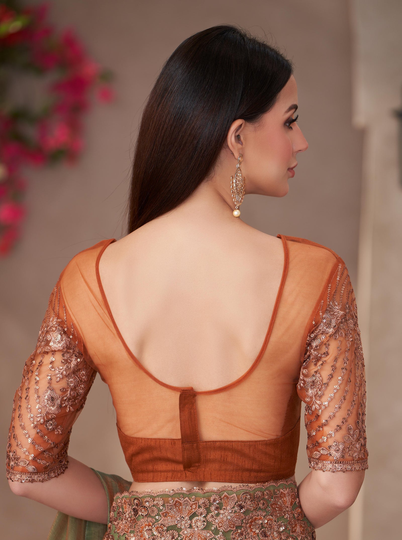 Golden Shine Georgette Saree with Linen Work Designer Blouse