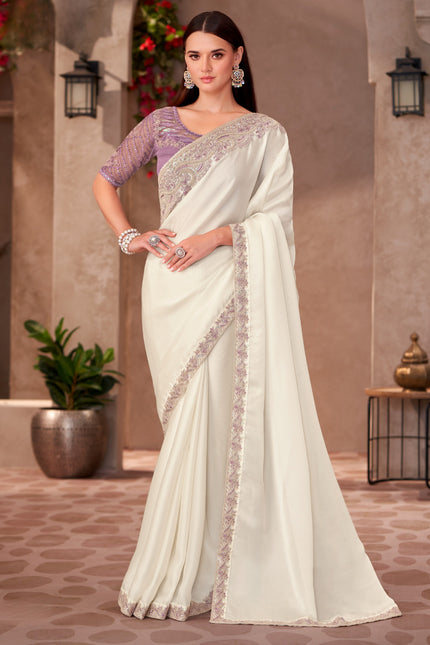 Pearl White Shining Georgette Saree