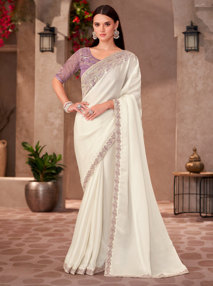 Pearl White Shining Georgette Saree