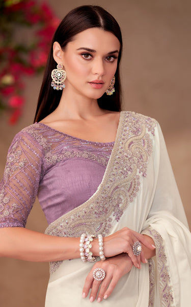 Pearl White Shining Georgette Saree