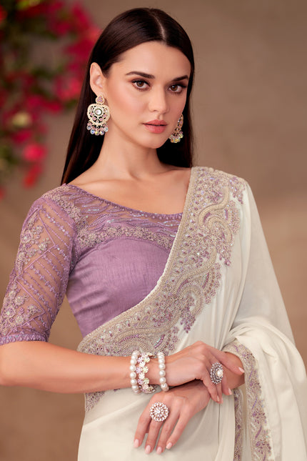 Pearl White Shining Georgette Saree