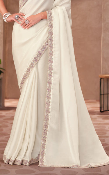 Pearl White Shining Georgette Saree
