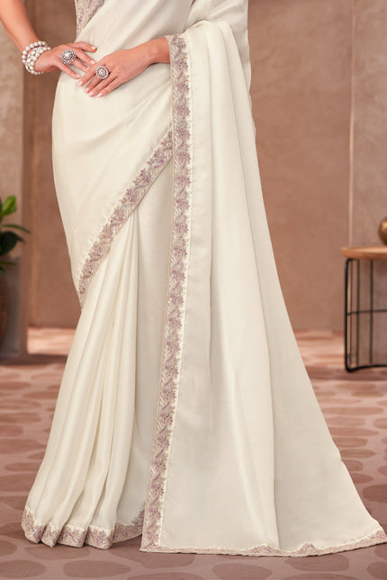 Pearl White Shining Georgette Saree