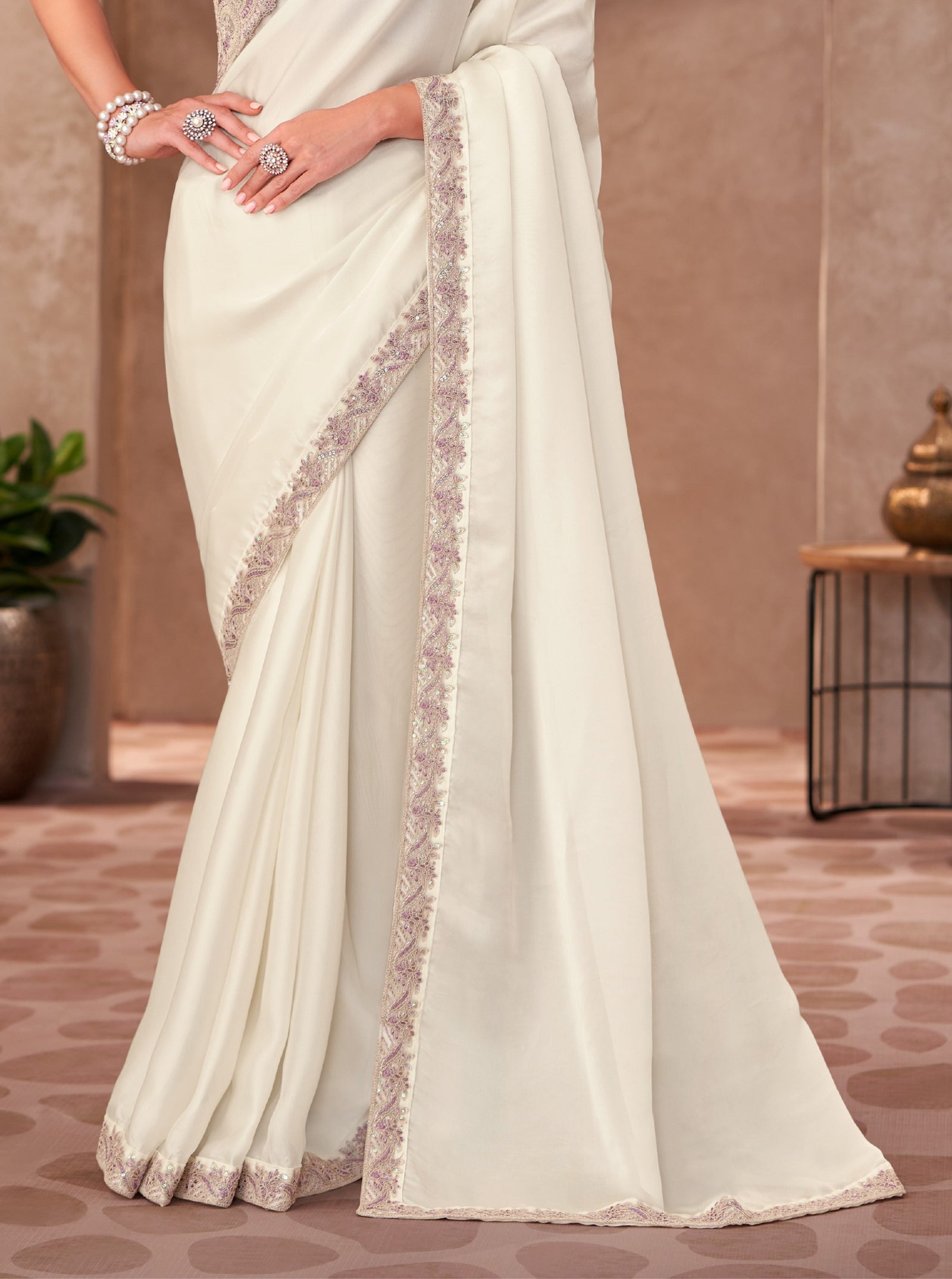 Pearl White Shining Georgette Saree