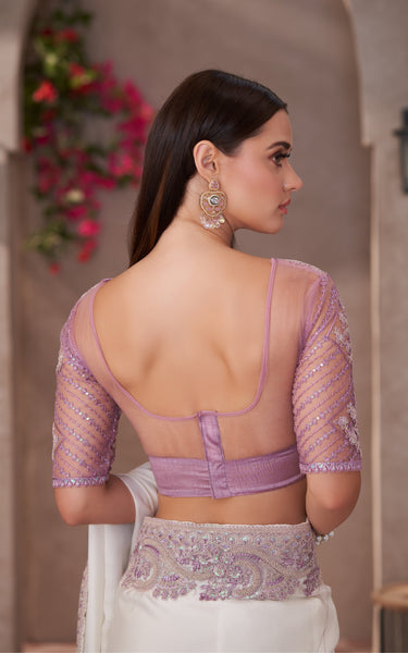 Pearl White Shining Georgette Saree