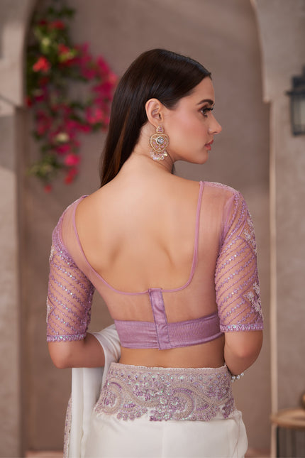 Pearl White Shining Georgette Saree